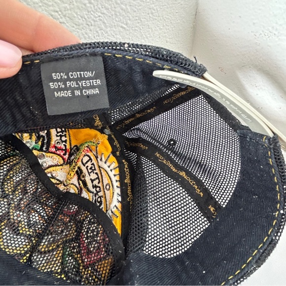 ED HARDY VTG HAT BASEBALL CAP YELLOW BLACK y2k 90s Christian Audigier Trucker - Picture 12 of 15